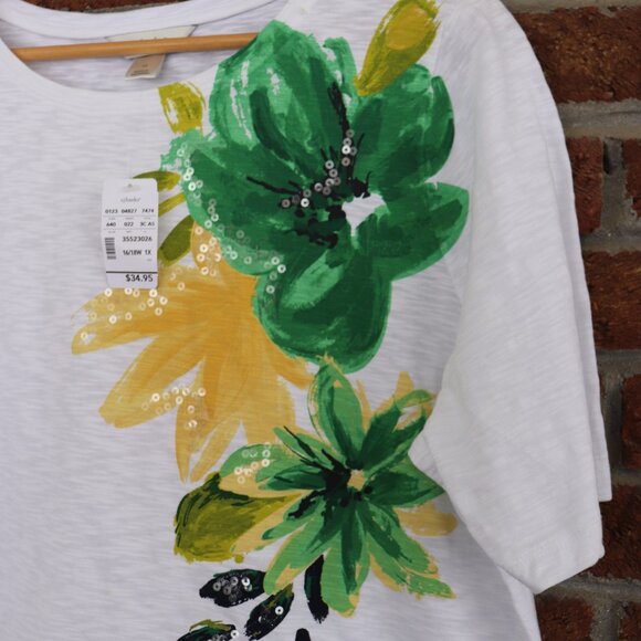 CJ Banks Shirt * NWT * 1X * Green / Yellow / White * Sparkle - Picture 6 of 10